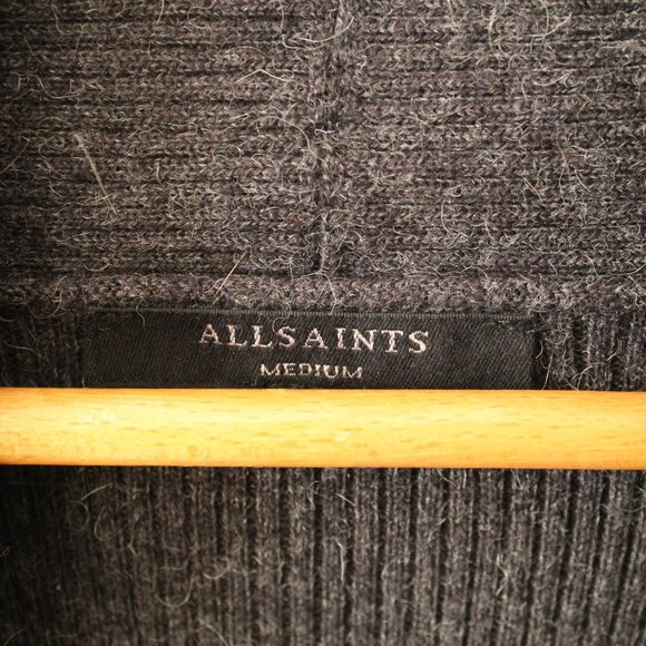 All Saints Keld Wool & Alpaca Cardigan in Cinder Black Marl Size Medium - Picture 4 of 5